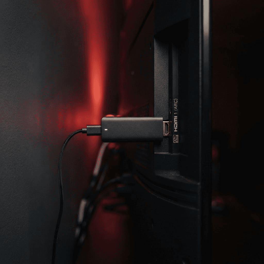 IPTV Fire TV Stick im HDMI-Anschluss eines Fernsehers